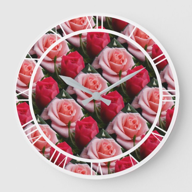 Grande Horloge Ronde Joli Floral rose Roses Motif Grand Mur (Recto)