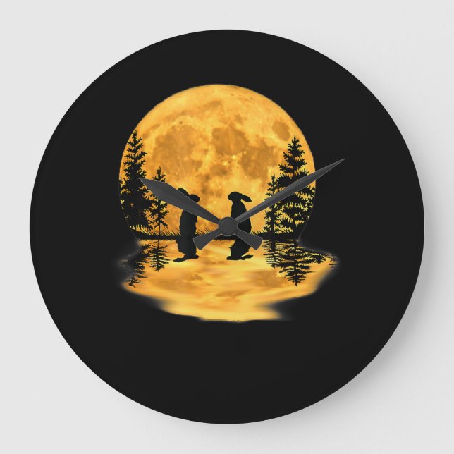 Grande Horloge Ronde Joli lapin lapin lapins Lune Ciel nocturne (Recto)