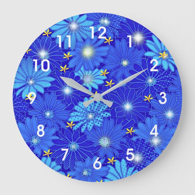 Grande Horloge Ronde Joli Motif Blue Daisy (Recto)