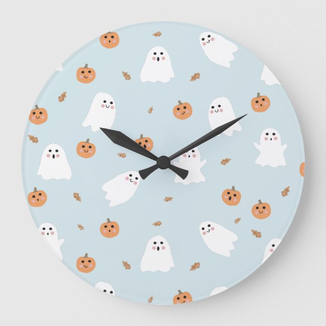 Grande Horloge Ronde Joli motif de fantôme et de citrouille Halloween b (Recto)
