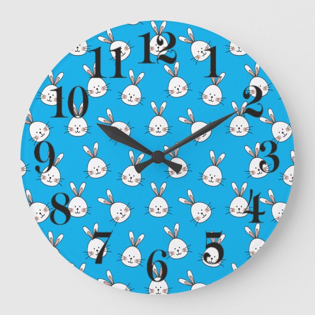 Grande Horloge Ronde Joli Motif lapin blanc de Pâques (Recto)