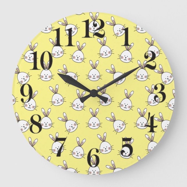 Grande Horloge Ronde Joli Motif lapin blanc de Pâques (Recto)
