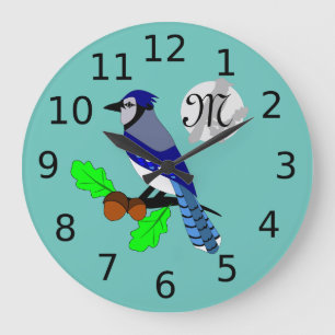 Grande Horloge Ronde Joli Oiseau Jay Bleu
