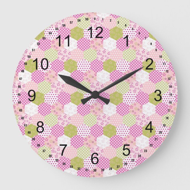 Grande Horloge Ronde Joli Pastel Rose Vert Patchwork Design Quilt (Recto)