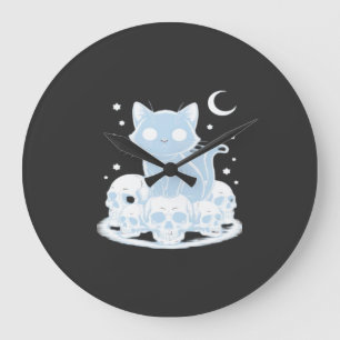 Grande Horloge Ronde Joli petit chaton d'Halloween Gothique Essentiel