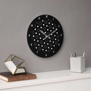 Grande Horloge Ronde Joli point noir et blanc et conception marguerite 