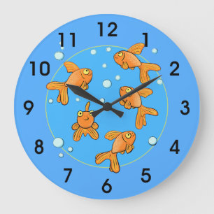 Grande Horloge Ronde Joli poisson rouge joyeux avec bulles dessin horlo