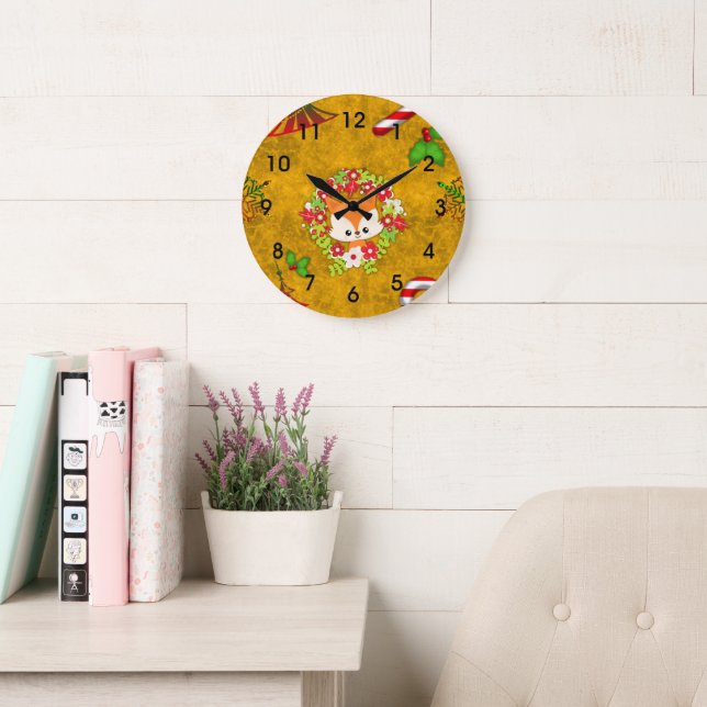 Grande Horloge Ronde Joli renard de Noël (Salle de lecture)