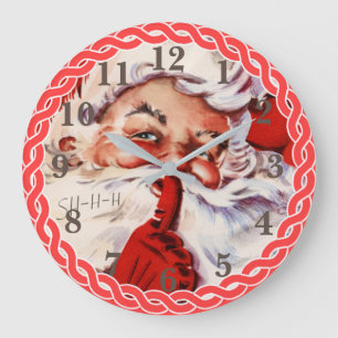 Grande Horloge Ronde Joli Retro Père Noël Élégant Noël