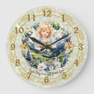 Grande Horloge Ronde Joli vert Inspirational Angel Cherub