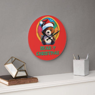 Grande Horloge Ronde Jolie adorable Kawaii Chibi Ours de Noël