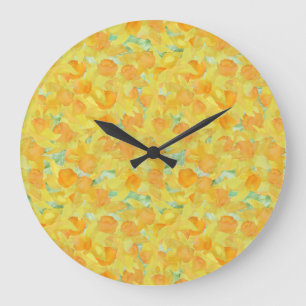 Grande Horloge Ronde Jolie aquarelle jaune or