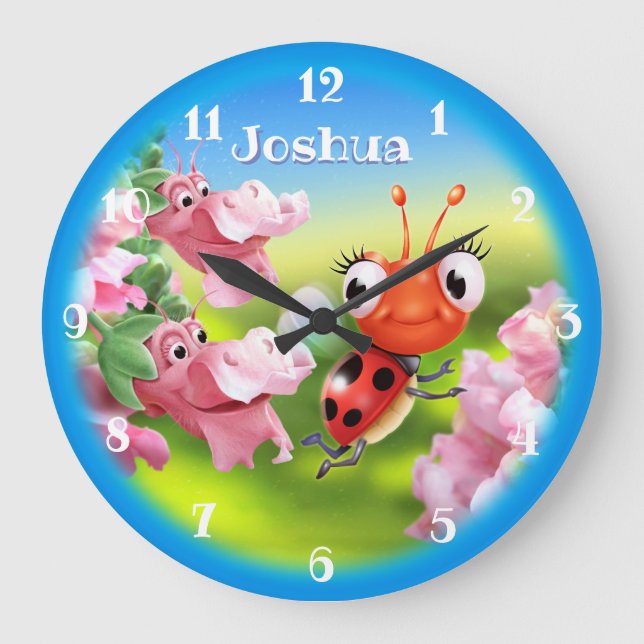 Grande Horloge Ronde Jolie coccinelle dans le jardin de fleurs. (Recto)
