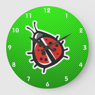 Grande Horloge Ronde Jolie coccinelle ; verte