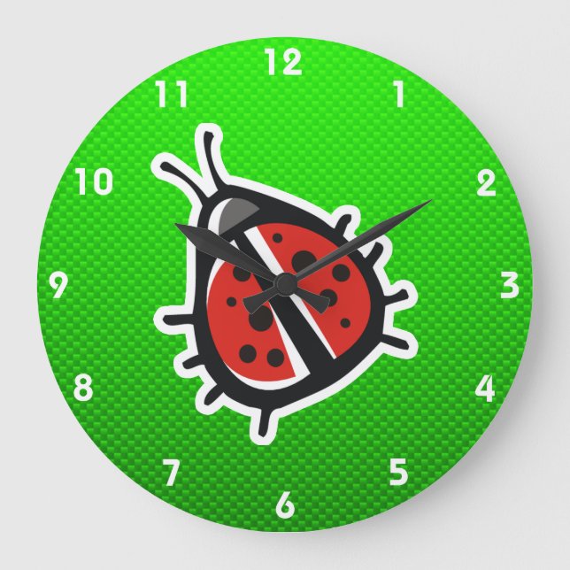 Grande Horloge Ronde Jolie coccinelle ; verte (Recto)