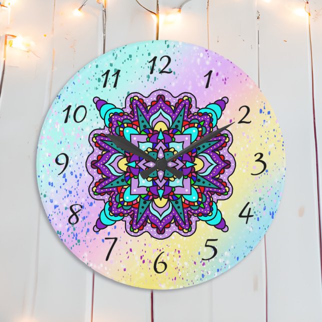 Grande Horloge Ronde Jolie couleur violet Mandala Mystique (Créateur téléchargé)