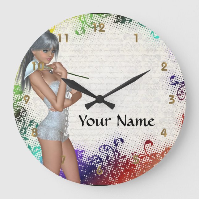 Grande Horloge Ronde Jolie fille avec lys (Recto)