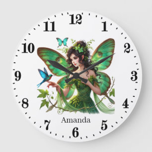 Grande Horloge Ronde Jolie fille chambre papillon fée