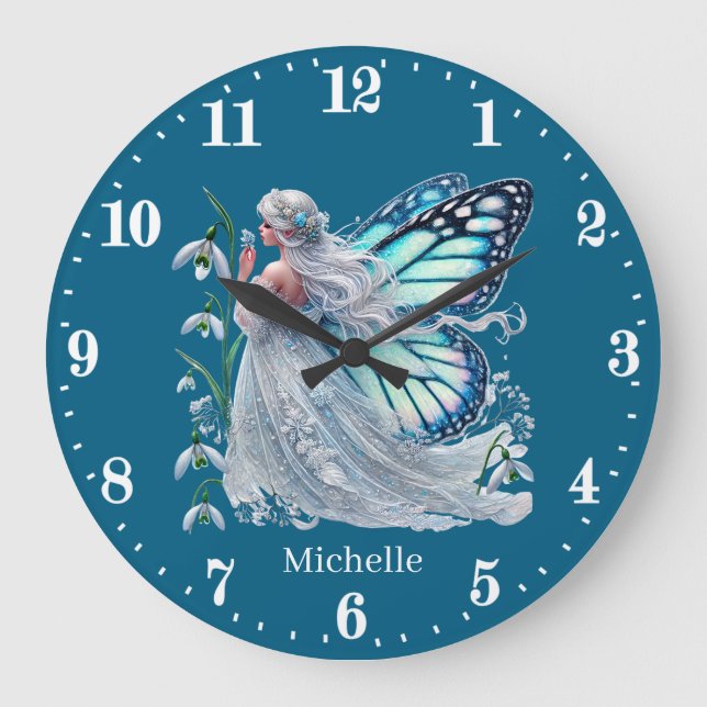Grande Horloge Ronde Jolie fille chambre papillon fée (Recto)