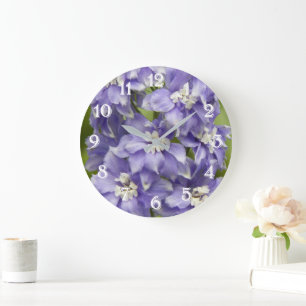 Grande Horloge Ronde Jolie florale de Delphinium violet