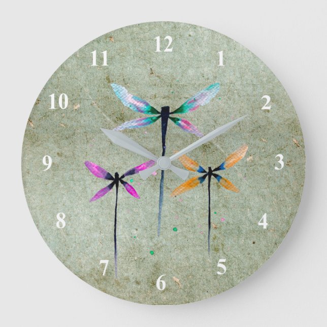 Grande Horloge Ronde Jolie libellule aquarelle illustration (Recto)