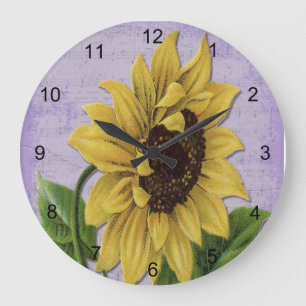 Grande Horloge Ronde Jolie Tournesol Sur Feuille Musique