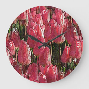 Grande Horloge Ronde Jolie tulipe rose