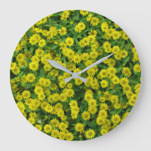 Grande Horloge Ronde Jolies Petites Fleurs Jaunes