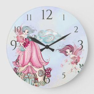 Grande Horloge Ronde Jolis Jardins de Fées à Paillettes Fées Pixies