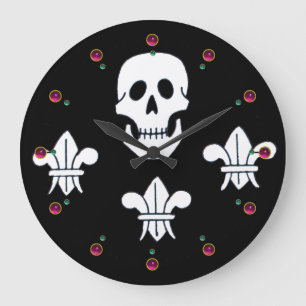 Grande Horloge Ronde JOLLY ROGER SKULL ET TROIS LIEUX DRAPEAU, Améthyst