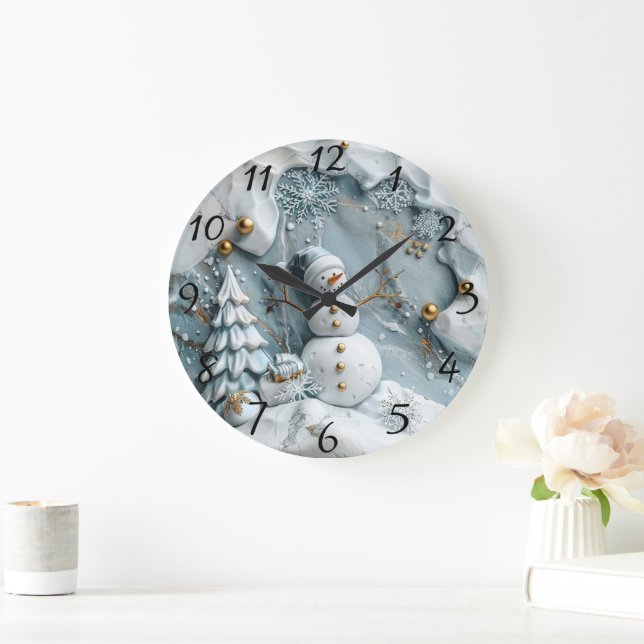 Grande Horloge Ronde Jolly Snowman en scène de Noël (Maison)
