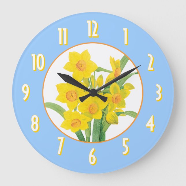 Grande Horloge Ronde Jonquilles jaunes sur l'horloge murale florale (Recto)