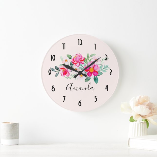 Grande Horloge Ronde Jouer Joli Bouquet de Fleur Rose (Maison)