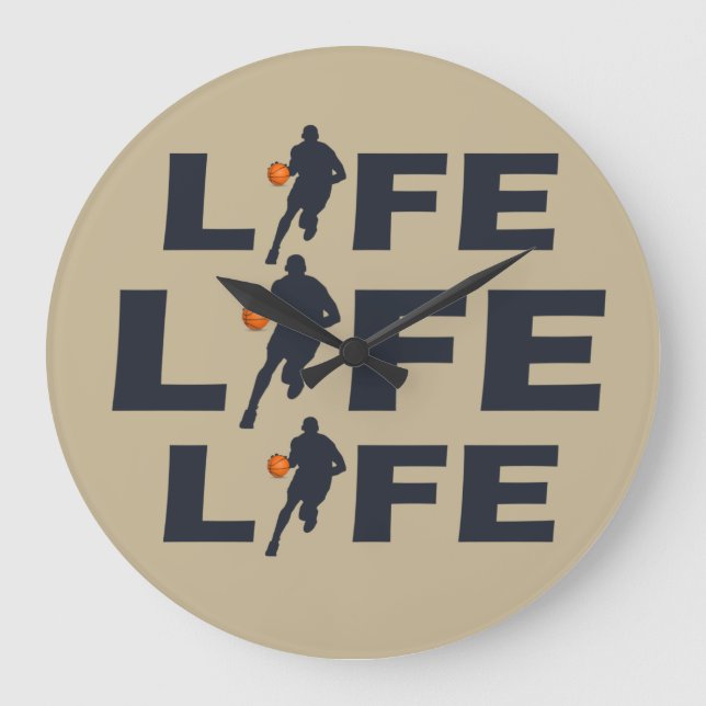 Grande Horloge Ronde Joueur de basket avec boule orange (Recto)
