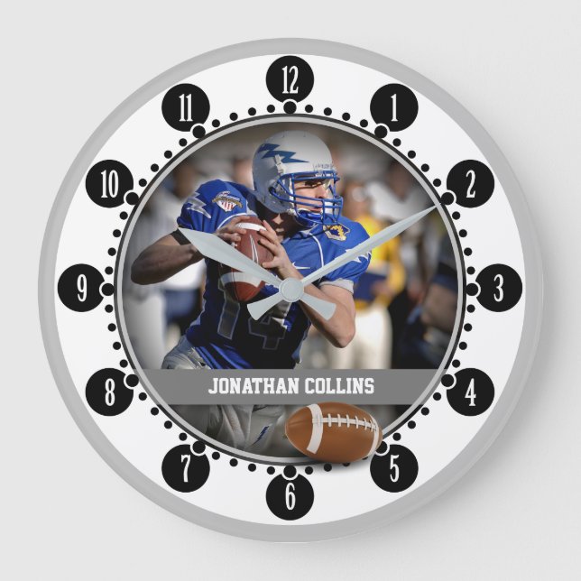 Grande Horloge Ronde Joueur de football américain | Nom Photo Venin (Recto)