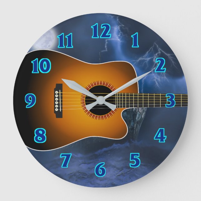 Grande Horloge Ronde Joueur de guitare acoustique (Recto)