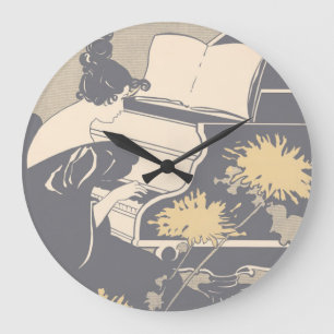 Grande Horloge Ronde Joueur de piano élégant