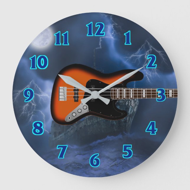 Grande Horloge Ronde Joueur du Bass Guitar (Recto)