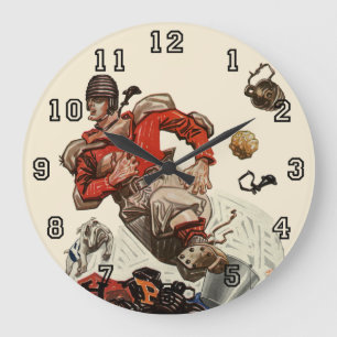 Grande Horloge Ronde Joueur du quart-tour de football sportif vintage