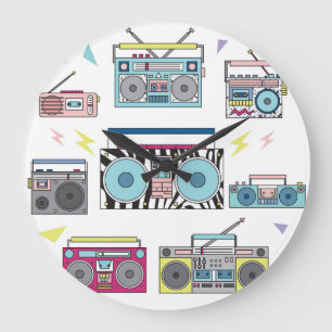 Grande Horloge Ronde Joueurs de Cassette rétro : 80s Art Vintage