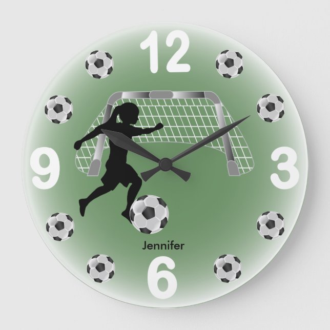 Grande Horloge Ronde Joueuse de balle de soccer (Recto)