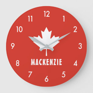 Grande Horloge Ronde Jour du Canada Drapeau canadien rouge blanc Feuill
