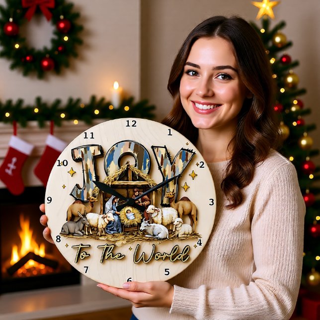 Grande Horloge Ronde Joy World Nativity Wood (Créateur téléchargé)