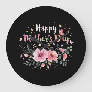Grande Horloge Ronde Joyeuse fête des Mères 2026 Fleurs mignonnes pour 