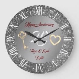 Grande Horloge Ronde Joyeuse personnalisation Amour Argent 25e Annivers