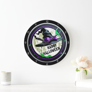Grande Horloge Ronde Joyeuse Sorcière d'Halloween