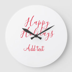 Grande Horloge Ronde Joyeuses fêtes Noël calligraphie rouge simple mi
