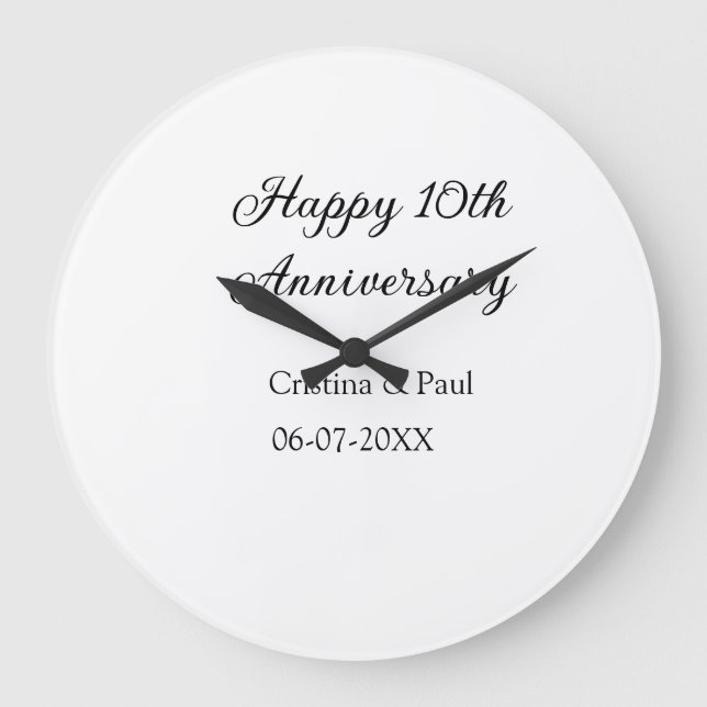 Grande Horloge Ronde Joyeux 10ème anniversaire de mariage simple nom mi (Recto)