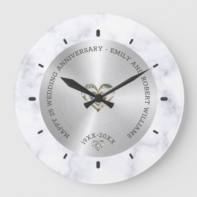 Grande Horloge Ronde Joyeux 25e mariage, marbre et argent universelleme (Recto)