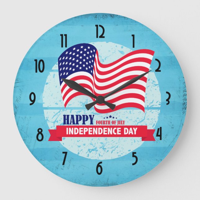 Grande Horloge Ronde Joyeux 4 juillet Illustration du drapeau américain (Recto)